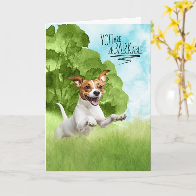 Congratulations reBARKable Jack Russell Dog Card (Yellow Flower)
