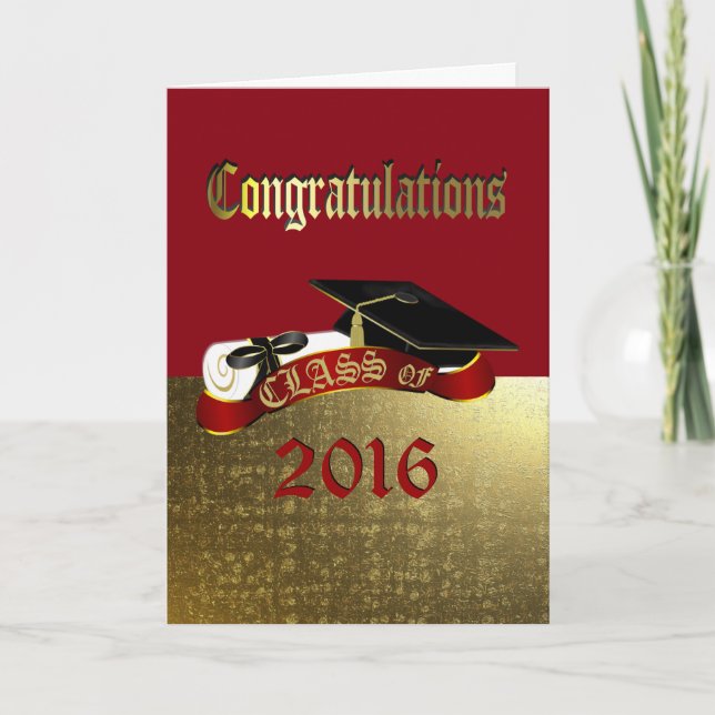 Congratulations Red and Gold Graduation Card (Front)