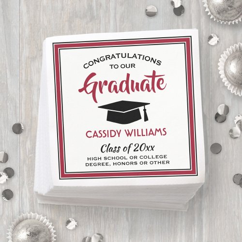 Congratulations Red Black White Modern Graduation Napkins