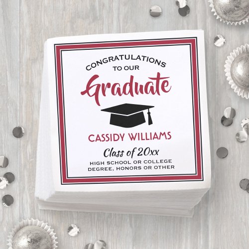 Congratulations Red Black White Modern Graduation Napkins