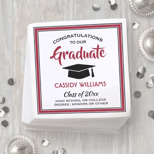 Congratulations Red Black White Modern Graduation Napkins (Creator Uploaded)