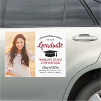 Congratulations Red Black White Photo Graduation Car Magnet