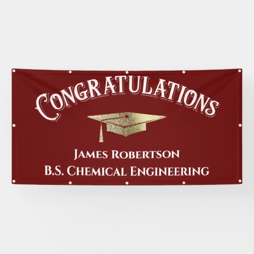 Congratulations Red Burgundy Gold Graduation Banner