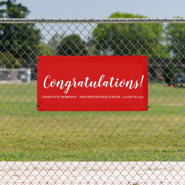 Congratulations red custom script text graduation banner (Insitu)