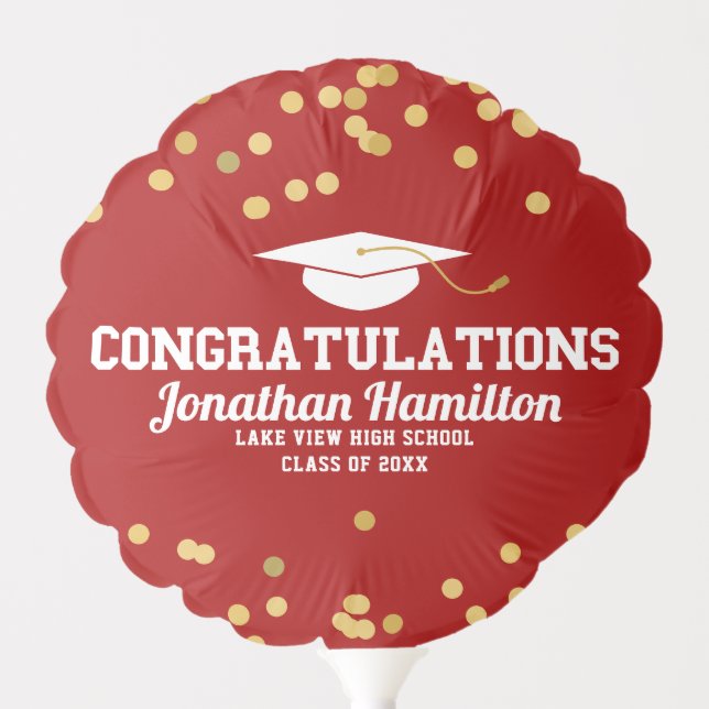 Congratulations Red Gold Confetti Grad Party Balloon (Front)