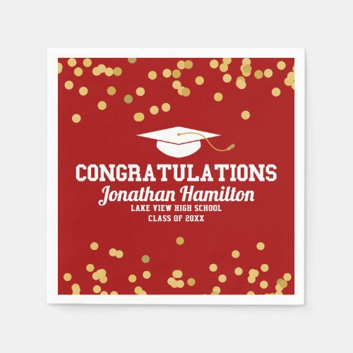 Congratulations Red Gold Confetti Grad Party Napkins