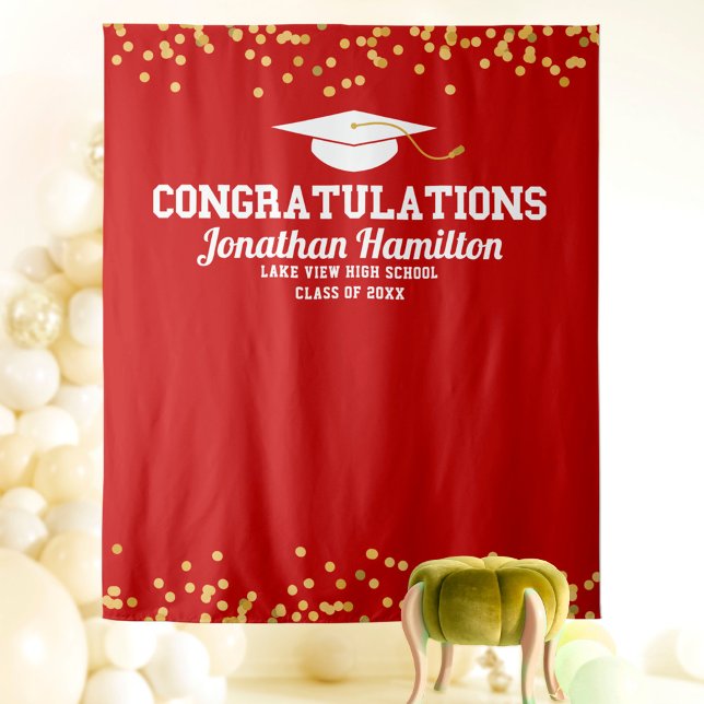 Congratulations Red Gold Grad Party Backdrop (Creator Uploaded)