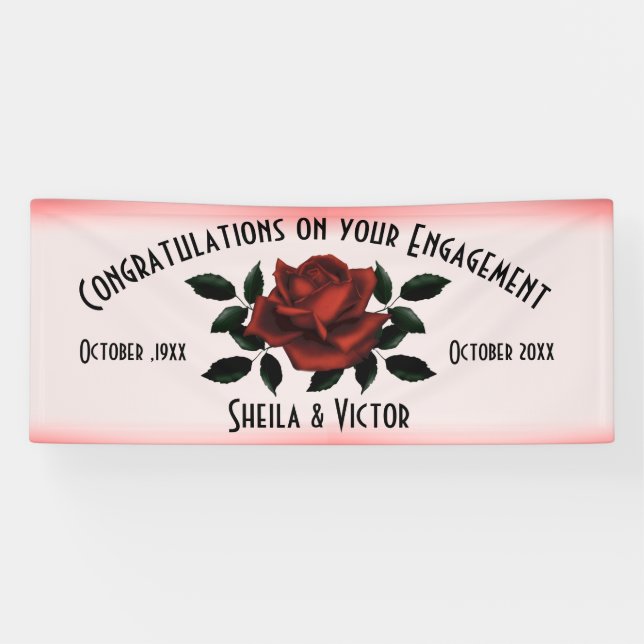 Congratulations Red Rose Engagement Banner (Horizontal)