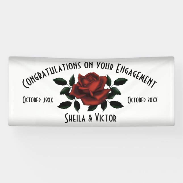 Congratulations Red Rose Engagement Banner (Horizontal)