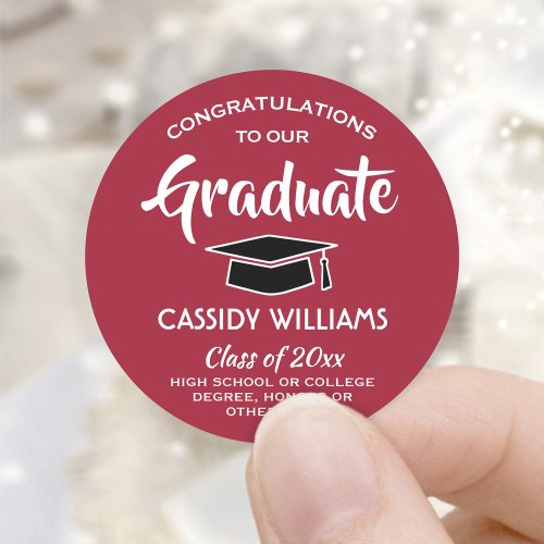 Congratulations Red White and Black Graduation Classic Round Sticker