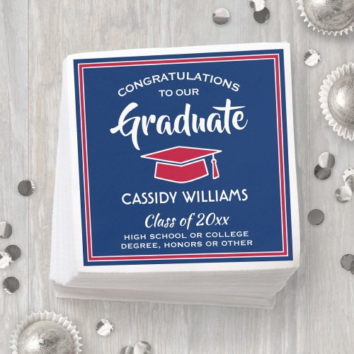 Congratulations Red White Blue Elegant Graduation Napkins