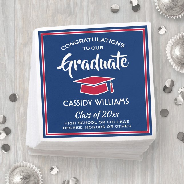 Congratulations Red White Blue Elegant Graduation Napkins (Creator Uploaded)