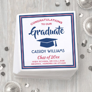 Congratulations Red White & Blue Modern Graduation Napkins