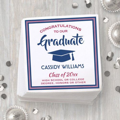 Congratulations Red White  Blue Modern Graduation Napkins