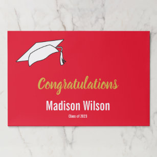 Congratulations Red White Gold Script Graduation Paper Pad
