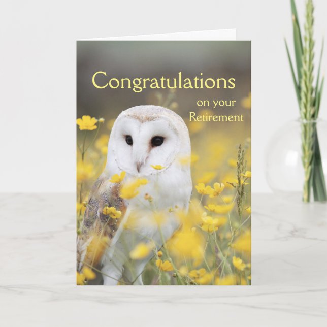 Congratulations Retirement Barn Owl Bird Flowers Thank You Card (Front)