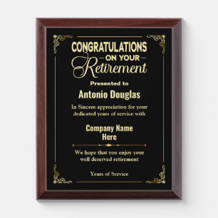 Congratulations Retirement Black Simple & Modern Award Plaque