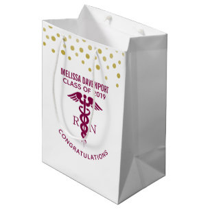 Congratulations RN Nurse Graduate Red Caduceus Medium Gift Bag