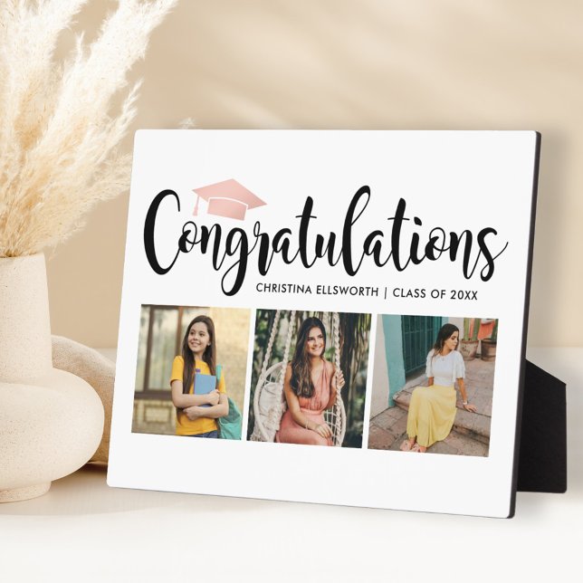 Congratulations Rose Gold 3 Photo Grad Plaque (Creator Uploaded)