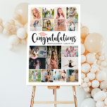 Congratulations Rose Gold Graduation Photo Collage Foam Board<br><div class="desc">Stylish graduation party foam core display sign features "Congratulations" in trendy black calligraphy script with rose gold / blush pink colored grad cap and modern custom text for the graduate's name and class year. Photo collage design includes 17 placeholder images that you can personalize with favorite growing up or senior...</div>