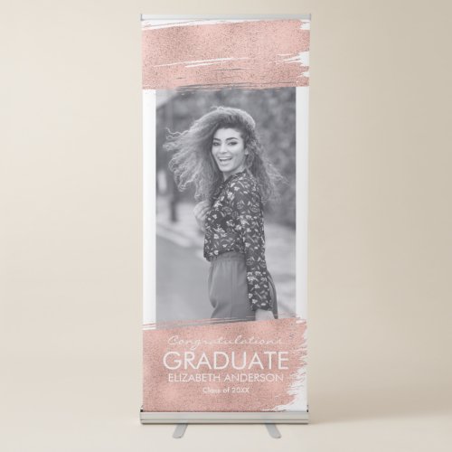 Congratulations Rose Gold Photo Graduation Retractable Banner