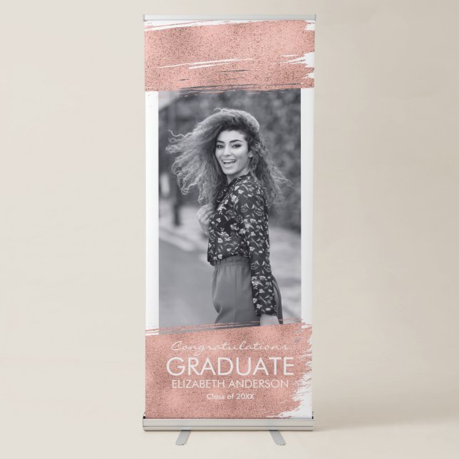 Congratulations Rose Gold Photo Graduation Retractable Banner (Front)