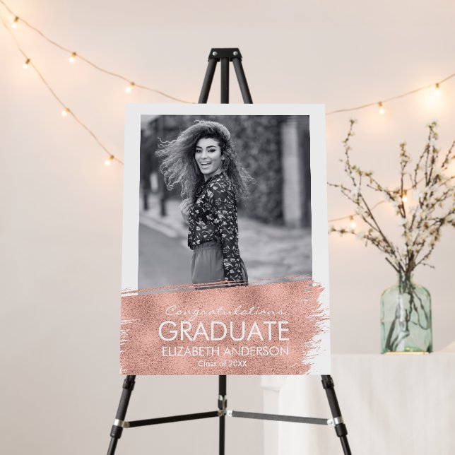 Congratulations Rose Gold Photo Graduation Sign (In Situ (Stand))