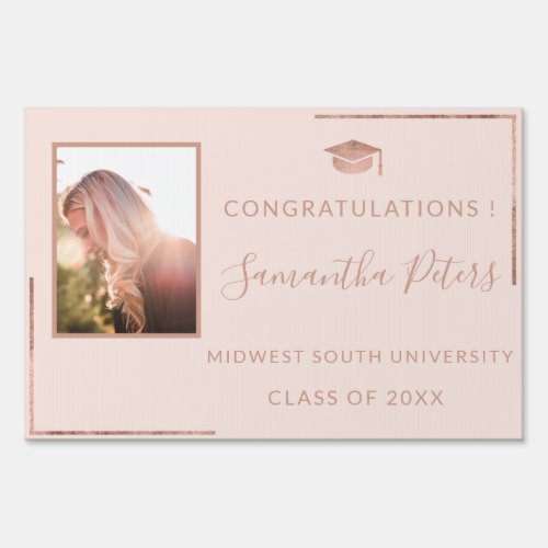 Congratulations rose gold pink graduation photo sign