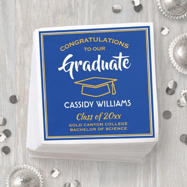 Congratulations Royal Blue & Gold Graduation Party Napkins (Creator Uploaded)