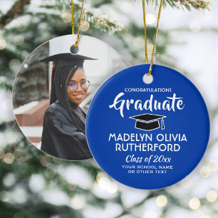 Congratulations Royal Blue White Graduation Photo Ceramic Ornament