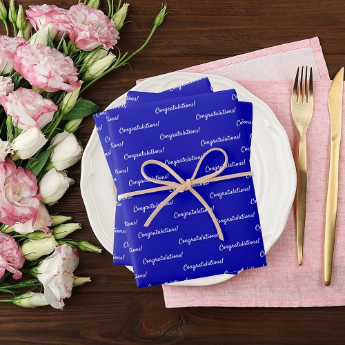 Congratulations royal blue white wrapping paper sheets