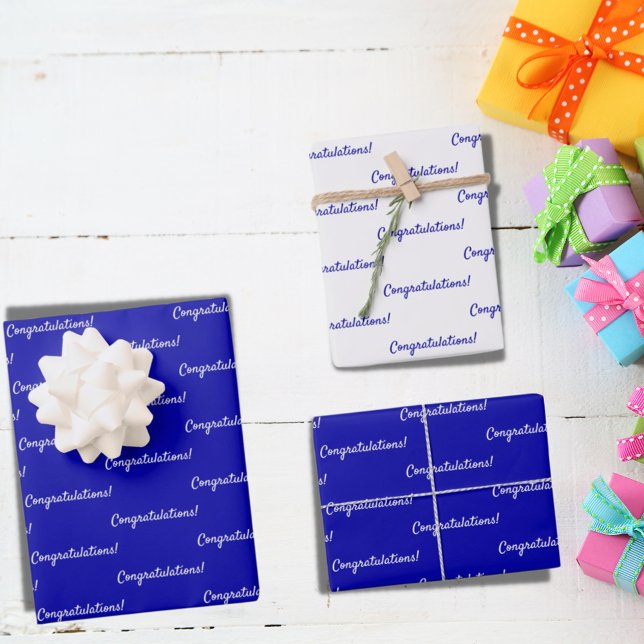 Congratulations royal blue white wrapping paper sheets (Creator Uploaded)