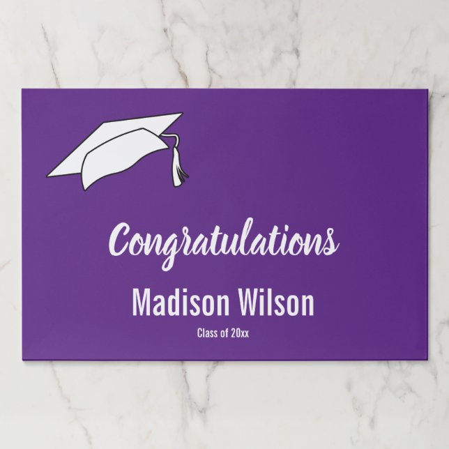 Congratulations Royal Purple and White Graduation Paper Pad (Front)