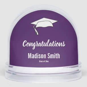 Congratulations Royal Purple and White Graduation Snow Globe