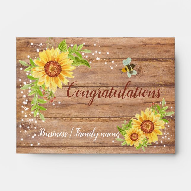 Congratulations Rustic Sunflower Cash Gift   Envelope (Front)