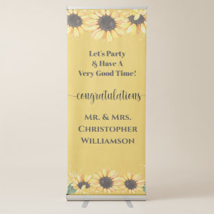 Congratulations Rustic Sunflower Floral Wedding Retractable Banner