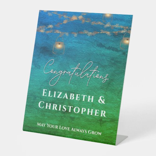 Congratulations Rustic Tea Lights Engagement Party Pedestal Sign