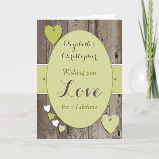 Congratulations Rustic Wedding Day green Card (Front)