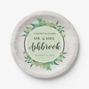 Congratulations Rustic Wood & Eucalyptus Botanical Paper Plates