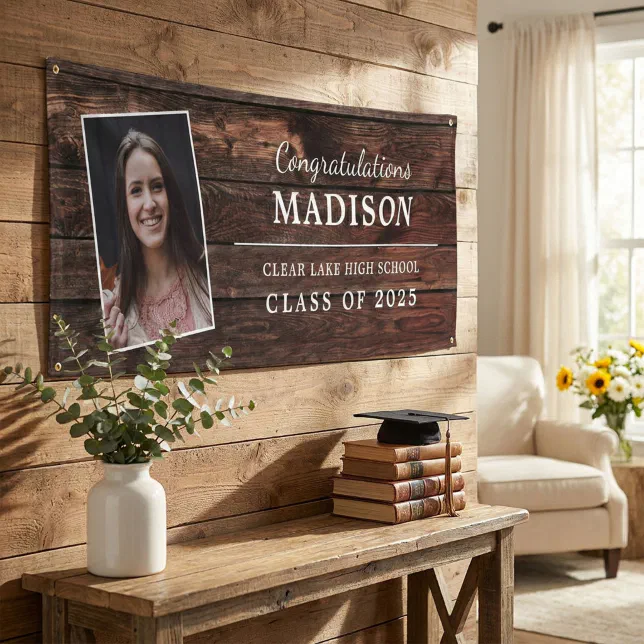 Congratulations Rustic Wood Graduation Photo Banner | Zazzle