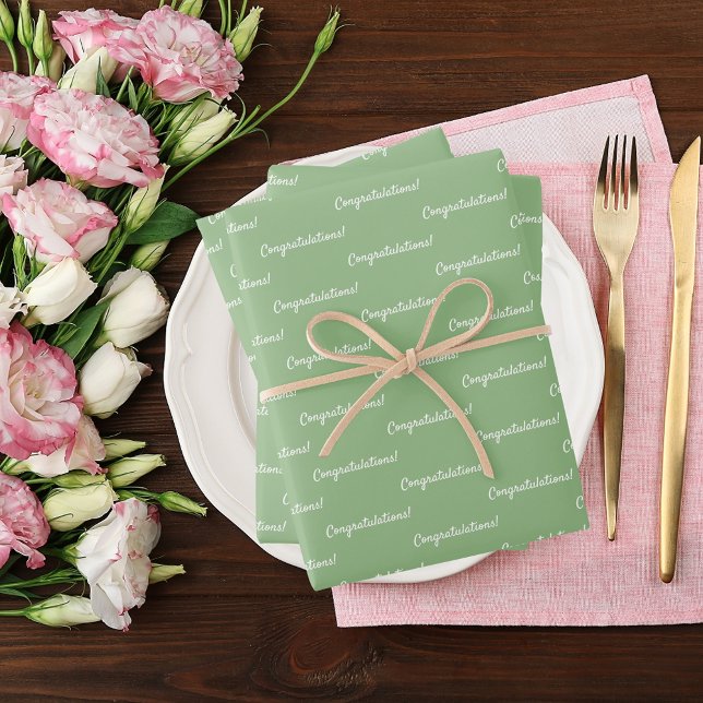 Congratulations sage green white wrapping paper sheets (Creator Uploaded)
