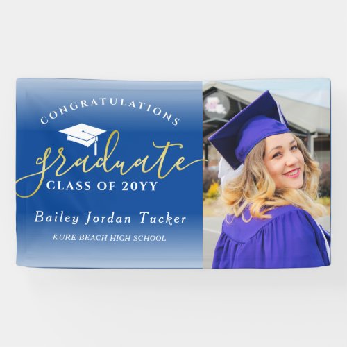 Congratulations Script Blue Gold Photo Graduation Banner