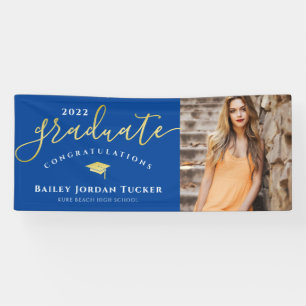 Congratulations Script Blue Gold Photo Graduation  Banner