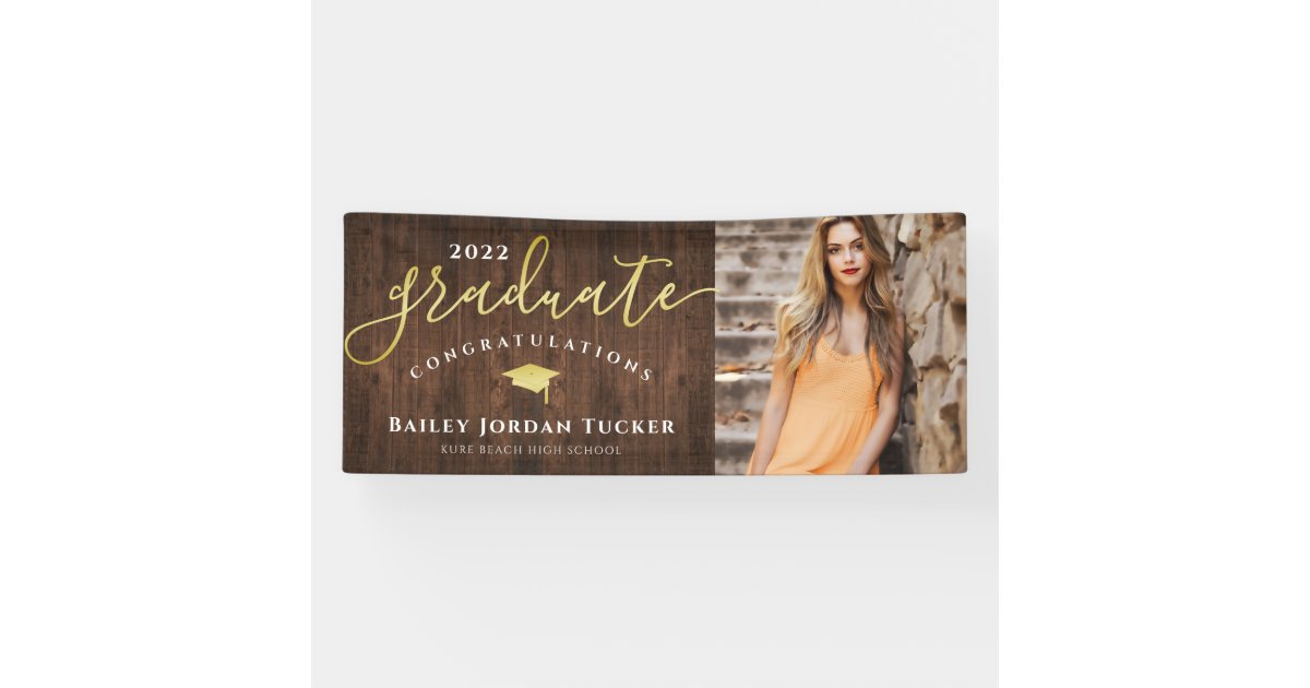 Congratulations Script Green Gold Photo Graduation Banner | Zazzle