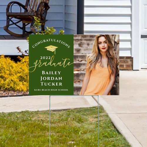 Congratulations Script Green Gold Photo Graduation Sign