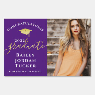 Congratulations Script Purple Photo Graduation Sign