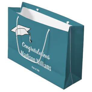 Congratulations Script Retro Blue White Grad Name Large Gift Bag