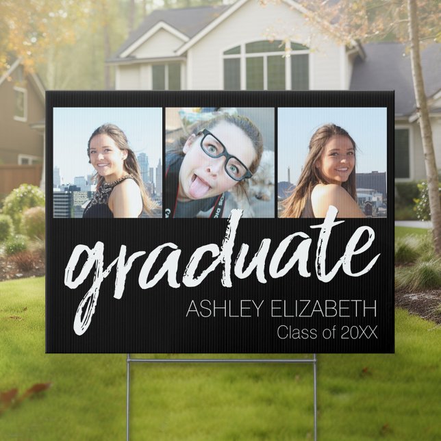 Congratulations Senior 3 Photo for Graduation Sign (Personalized Graduation Yard Sign)