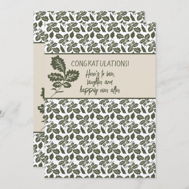 Congratulations Shower or Wedding Olive Green Note Card (Front/Back)