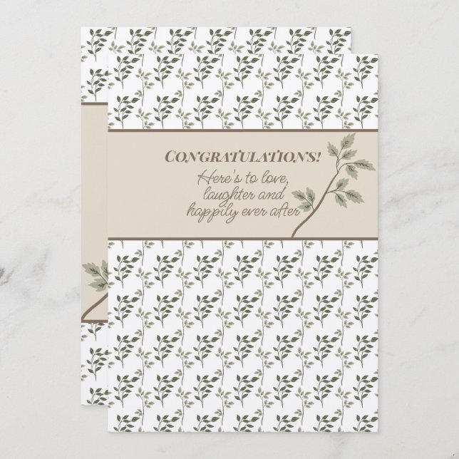 Congratulations Shower or Wedding Olive Green Note Card (Front/Back)